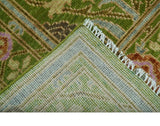 Custom Made Green And Pink Traditional Donegal Design Hand Knotted wool area rug