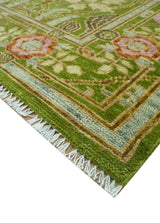 Custom Made Green And Pink Traditional Donegal Design Hand Knotted wool area rug