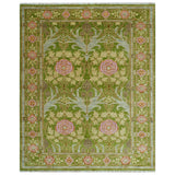 Custom Made Green And Pink Traditional Donegal Design Hand Knotted wool area rug