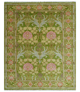 Custom Made Green And Pink Traditional Donegal Design Hand Knotted wool area rug