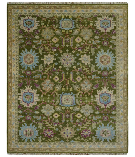Custom Made Green, Beige and Purple Hand Knotted Traditional Oushak wool area rug