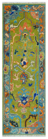 Custom Made Green, Gray and Peach Colorful Hand knotted Traditional Oushak wool Area Rug