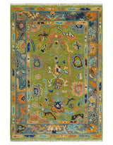 Custom Made Green, Gray and Peach Colorful Hand knotted Traditional Oushak wool Area Rug