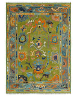 Custom Made Green, Gray and Peach Colorful Hand knotted Traditional Oushak wool Area Rug