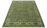 Custom Made Green Hand Knotted Antique Design Traditional Oushak wool area rug