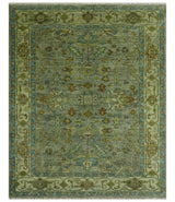 Custom Made Green Hand Knotted Antique Design Traditional Oushak wool area rug