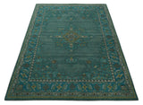 Custom Made Green Hand Knotted Antique Style Multi Size Traditional Wool Rug