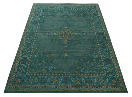 Custom Made Green Hand Knotted Antique Style Multi Size Traditional Wool Rug