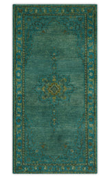 Custom Made Green Hand Knotted Antique Style Multi Size Traditional Wool Rug