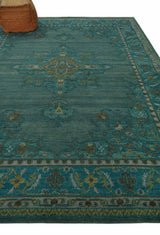 Custom Made Green Hand Knotted Antique Style Multi Size Traditional Wool Rug