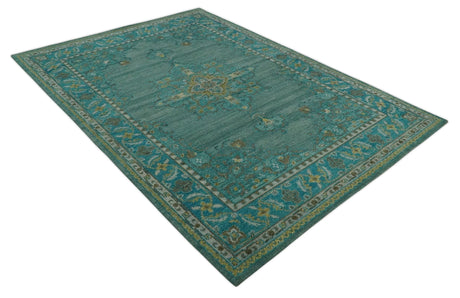 Custom Made Green Hand Knotted Antique Style Multi Size Traditional Wool Rug