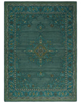 Custom Made Green Hand Knotted Antique Style Multi Size Traditional Wool Rug