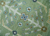 Custom Made Green, Ivory and Silver Traditional Turkish Hand Knotted Wool Rug