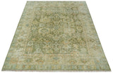 Custom Made Hand Knotted Antique Finish Green, Aqua and Beige Traditional Wool Rug