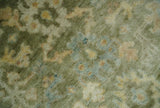 Custom Made Hand Knotted Antique Finish Green, Aqua and Beige Traditional Wool Rug