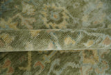 Custom Made Hand Knotted Antique Finish Green, Aqua and Beige Traditional Wool Rug