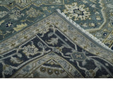 Custom Made Hand Knotted Beige and Blue Traditional Heriz Wool Area Rug