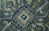 Custom Made Hand Knotted Beige and Blue Traditional Heriz Wool Area Rug