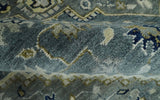 Custom Made Hand Knotted Beige and Blue Traditional Heriz Wool Area Rug