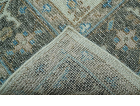 Custom Made Hand Knotted Beige and Blue Traditional Turkish Wool Area Rug