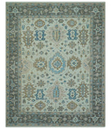 Custom Made Hand Knotted Beige and Blue Traditional Turkish Wool Area Rug