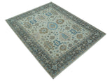 Custom Made Hand Knotted Beige and Blue Traditional Turkish Wool Area Rug