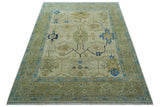 Custom Made Hand Knotted Beige and Blue Traditional Turkish Wool Rug