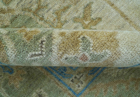 Custom Made Hand Knotted Beige and Blue Traditional Turkish Wool Rug