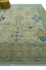 Custom Made Hand Knotted Beige and Blue Traditional Turkish Wool Rug