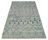 Custom Made Hand Knotted Beige And Gray Moroccan Trellis Blended Wool Rug