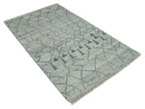 Custom Made Hand Knotted Beige And Gray Moroccan Trellis Blended Wool Rug