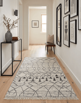 Custom Made Hand Knotted Beige And Gray Moroccan Trellis Blended Wool Rug