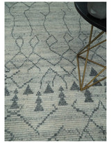 Custom Made Hand Knotted Beige And Gray Moroccan Trellis Blended Wool Rug