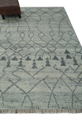Custom Made Hand Knotted Beige And Gray Moroccan Trellis Blended Wool Rug