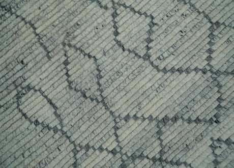Custom Made Hand Knotted Beige And Gray Moroccan Trellis Blended Wool Rug