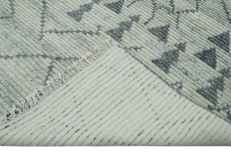 Custom Made Hand Knotted Beige And Gray Moroccan Trellis Blended Wool Rug