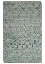 Custom Made Hand Knotted Beige And Gray Moroccan Trellis Blended Wool Rug