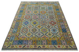 Custom Made Hand Knotted Beige, Gray and Mustard Oriental Multi Size Wool Area Rug