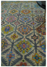Custom Made Hand Knotted Beige, Gray and Mustard Oriental Multi Size Wool Area Rug