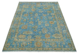 Custom Made Hand knotted Blue and Beige Traditional Oushak Wool Area Rug
