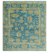 Custom Made Hand knotted Blue and Beige Traditional Oushak Wool Area Rug