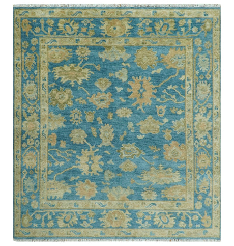 Custom Made Hand knotted Blue and Beige Traditional Oushak Wool Area Rug