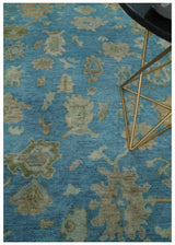 Custom Made Hand knotted Blue and Beige Traditional Oushak Wool Area Rug