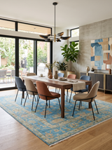 Custom Made Hand knotted Blue and Beige Traditional Oushak Wool Area Rug