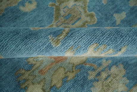 Custom Made Hand knotted Blue and Beige Traditional Oushak Wool Area Rug