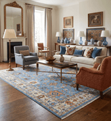 Custom Made Hand Knotted Blue and Ivory Traditional Turkish Oushak Design Wool Rug