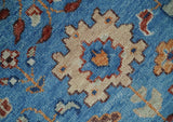 Custom Made Hand Knotted Blue and Ivory Traditional Turkish Oushak Design Wool Rug