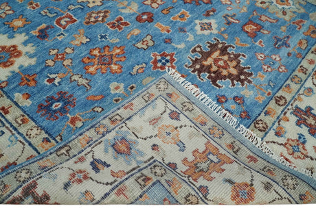 Custom Made Hand Knotted Blue and Ivory Traditional Turkish Oushak Design Wool Rug