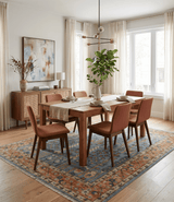 Custom Made Hand Knotted Blue and Rust Tree Design Low pile Wool Area Rug