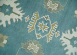Custom Made Hand Knotted Blue, Ivory and Beige Traditional Oushak Wool Rug